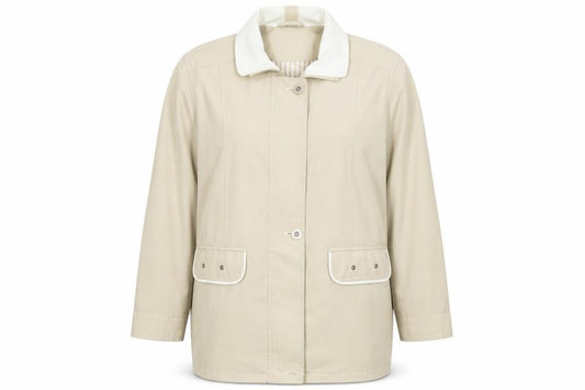 Front view of Canda women’s beige overcoat coat, size UK 16