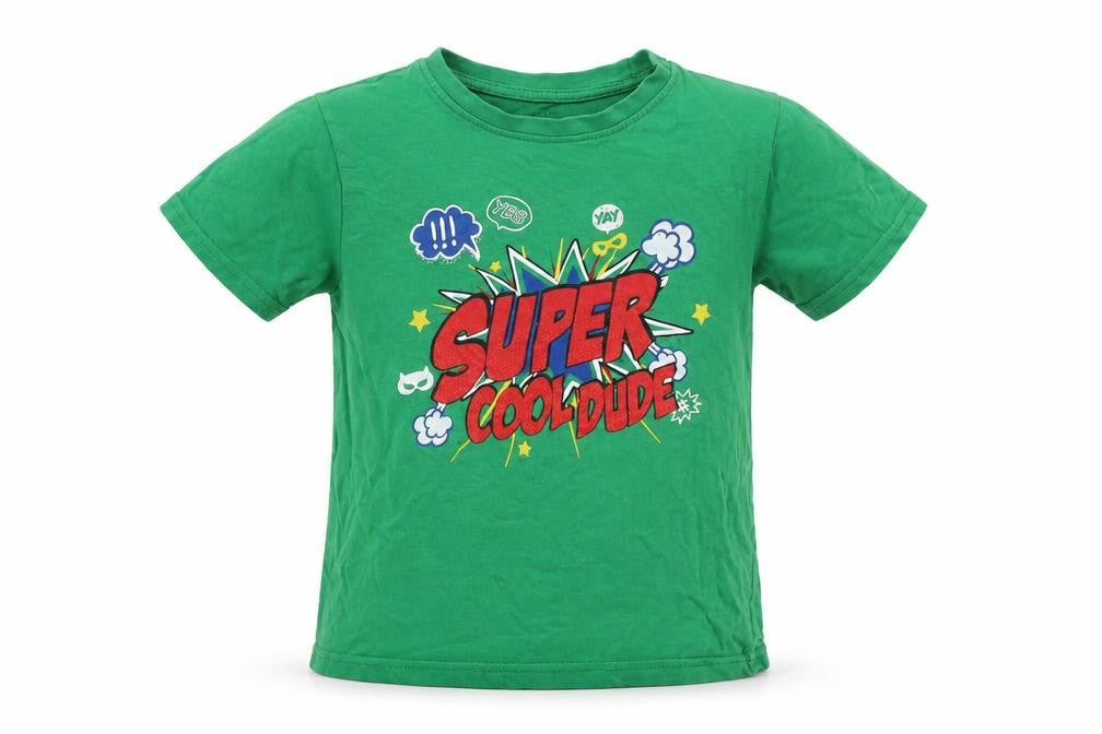 Front view of Primark boys’ green basic t-shirt, size 5-6, years