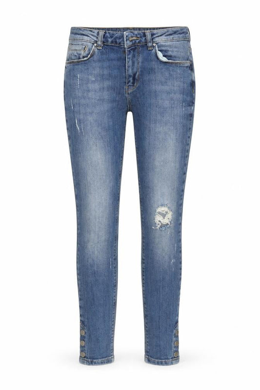 Front view of Very women’s blue skinny jeans, size UK 8, 27-inch leg