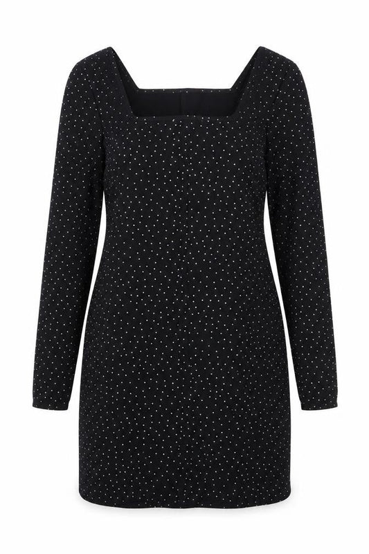 Front view of Very women’s black polka dot a-line, size UK 10