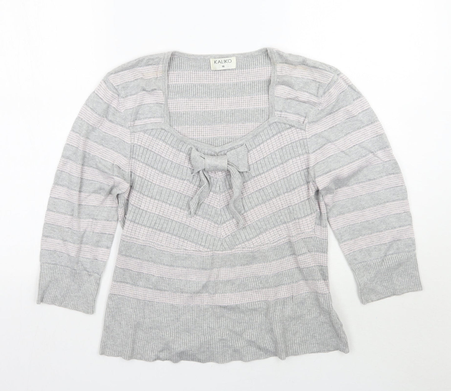 Kaliko Womens Grey Striped  Pullover Jumper Size 16