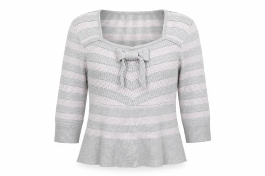 Front view of Kaliko women’s grey striped jumper, size UK 16