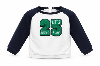 Front view of Kiabi boys’ white jumper, size 18-24, months