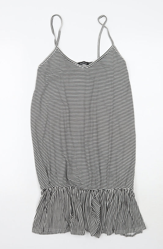 Boohoo Womens White Striped  A-Line  Size 8