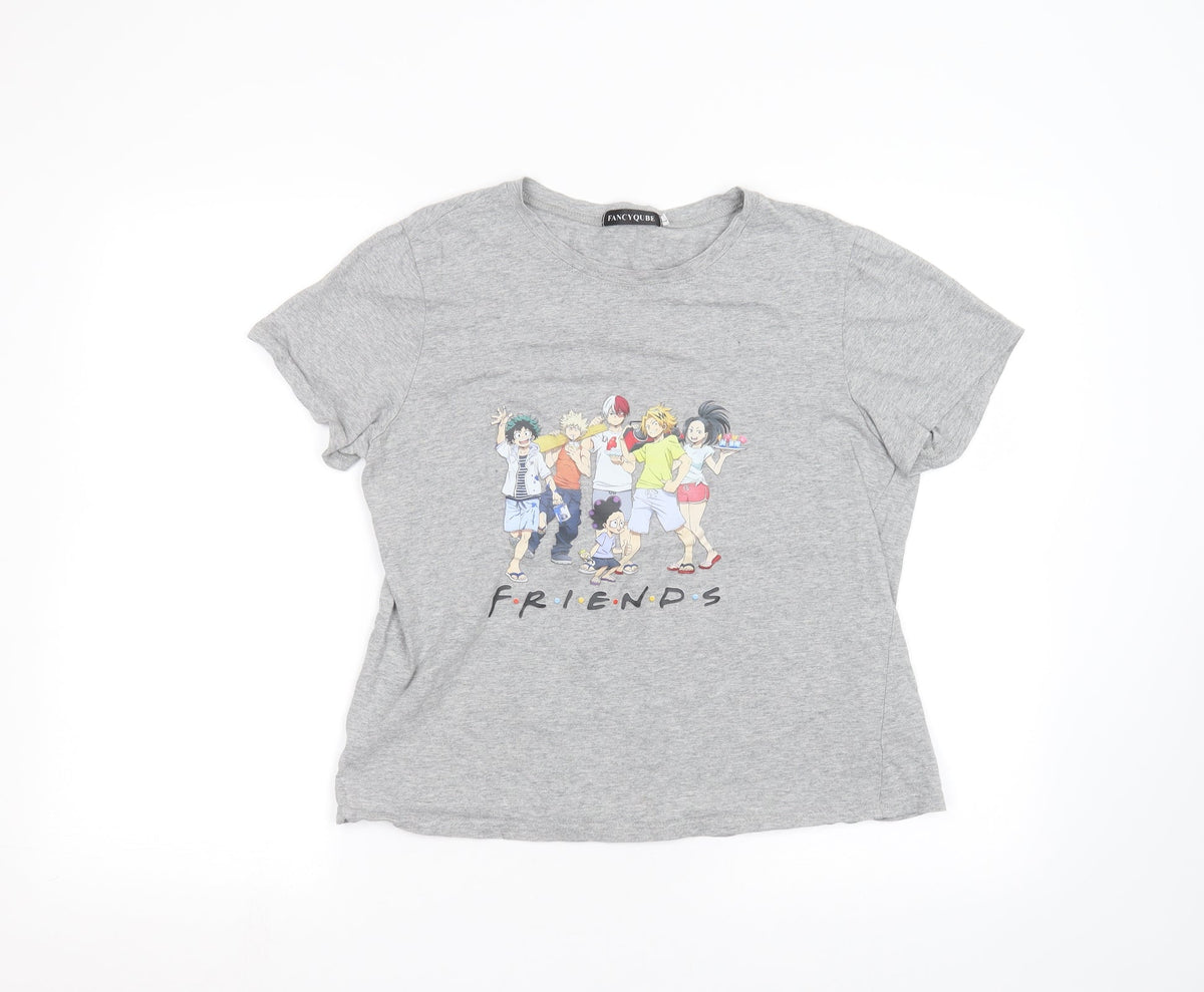 Additional front view of Fancyqube women’s grey basic t-shirt, size L