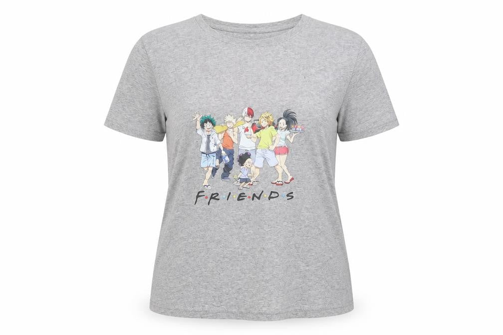 Front view of Fancyqube women’s grey basic t-shirt, size L