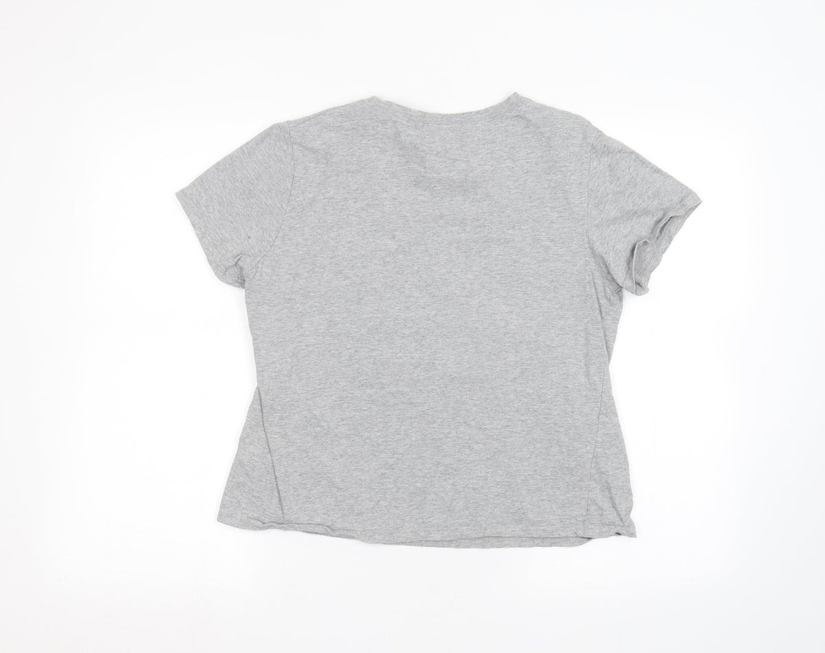 Back view of Fancyqube women’s grey basic t-shirt, size L