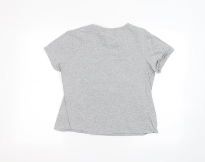 Back view of Fancyqube women’s grey basic t-shirt, size L
