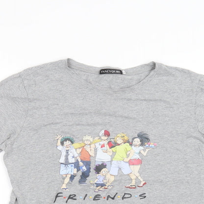 Close-up detail of Fancyqube women’s grey basic t-shirt, size L