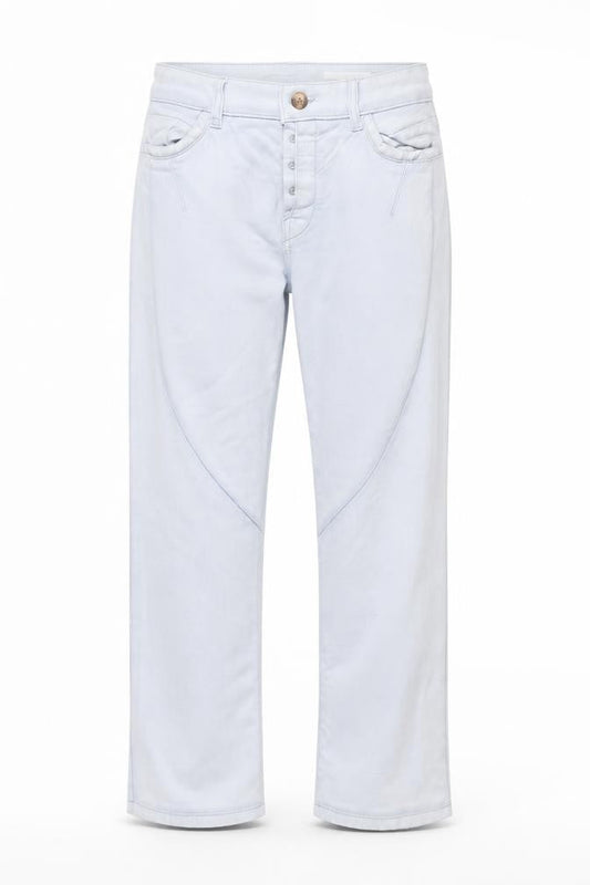 Front view of EDC women’s blue straight jeans, size UK 36, in, 21-inch leg
