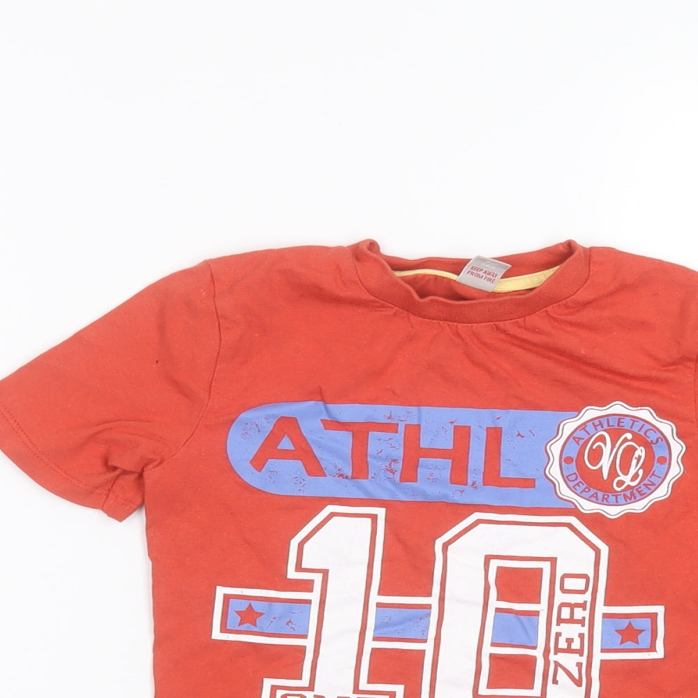 Close-up detail of Tu boys’ orange basic t-shirt, size 4, years