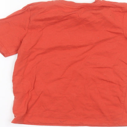 Brand and care label for Tu boys’ orange basic t-shirt, size 4, years
