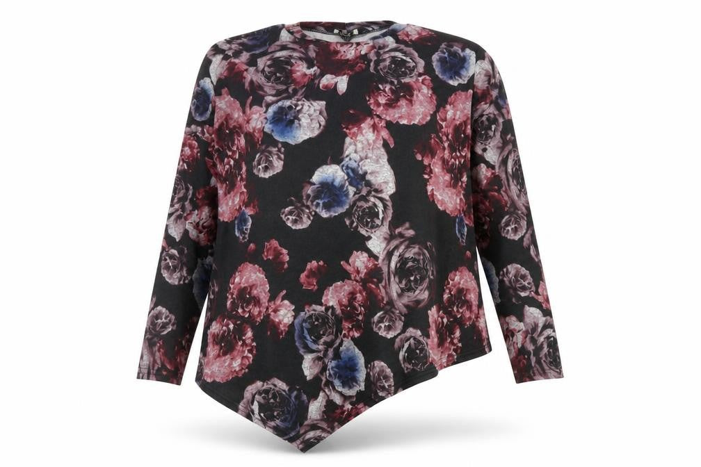 Front view of Daisy Eldridge women’s black floral jumper, size XL
