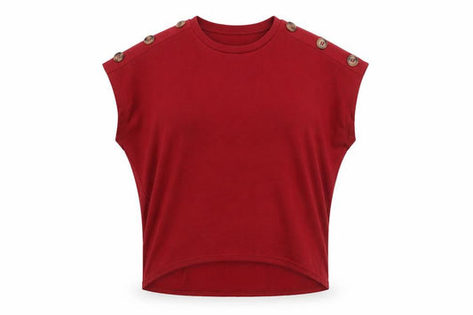 Front view of Quiz women’s red basic t-shirt, size S