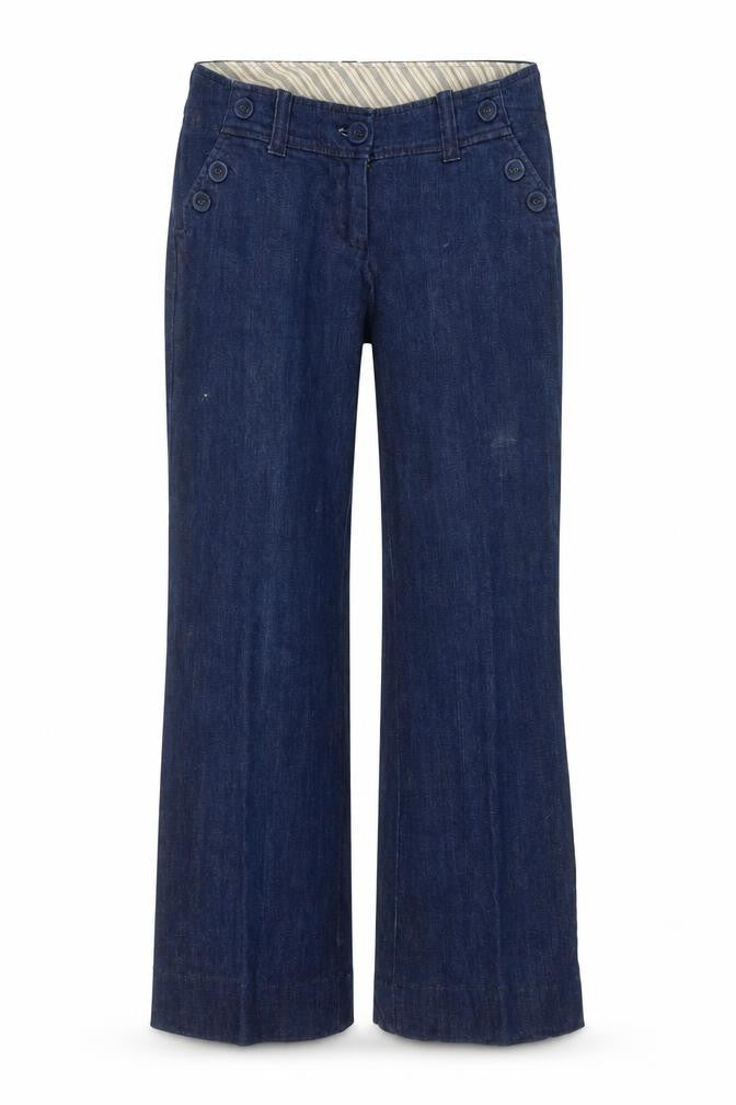Front view of H&M women’s blue straight jeans, size UK 6, 28-inch leg