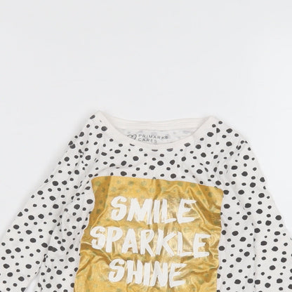 Primark Girls White Polka Dot  Basic T-Shirt Size 2-3 Years
