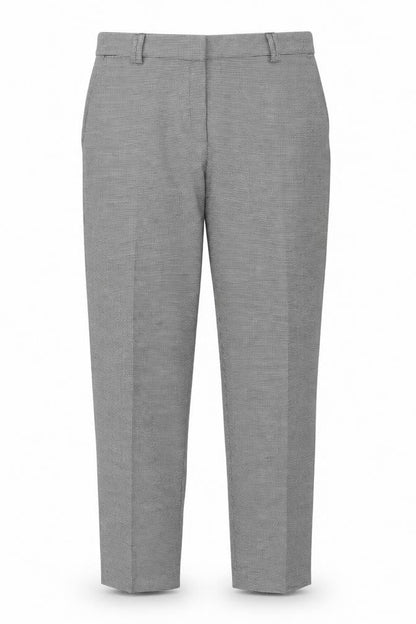 Front view of Marks & Spencer women’s grey check trousers, size UK 12, 27-inch leg