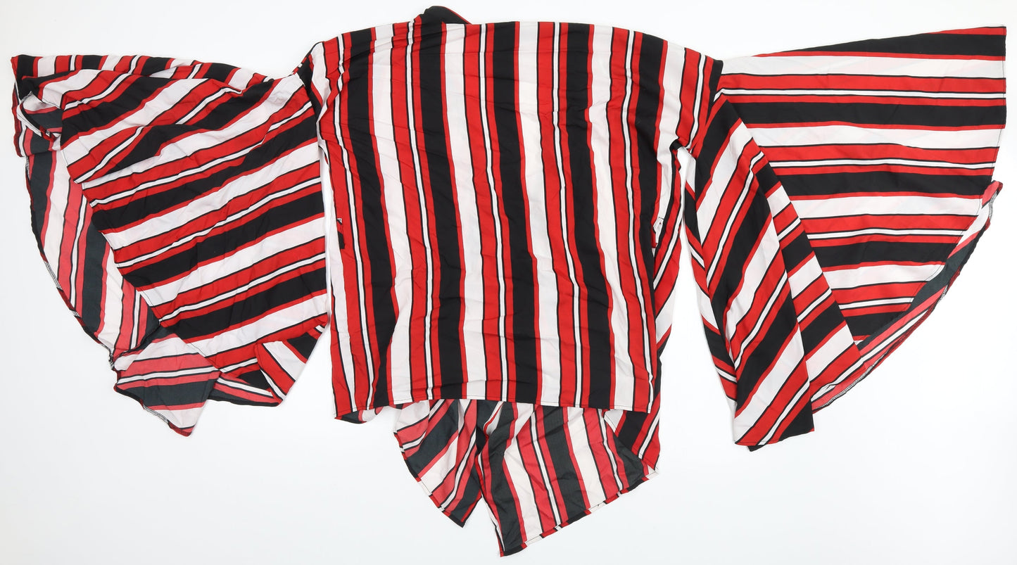 Boohoo Womens Red Striped  Basic Blouse Size M