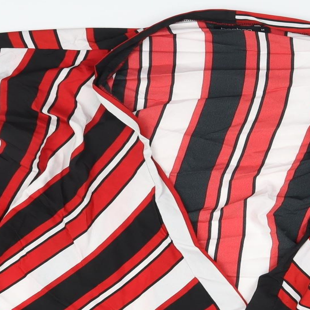 Boohoo Womens Red Striped  Basic Blouse Size M