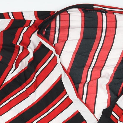 Boohoo Womens Red Striped  Basic Blouse Size M