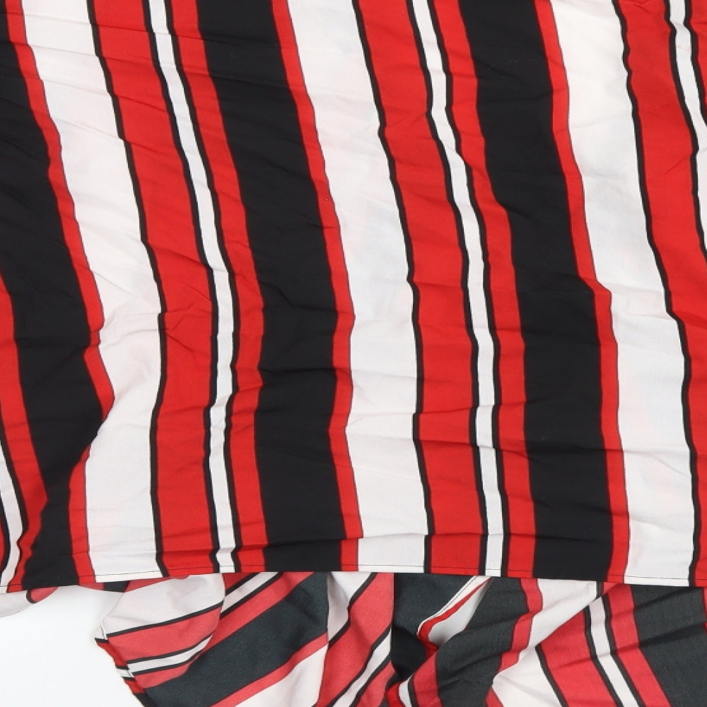Boohoo Womens Red Striped  Basic Blouse Size M