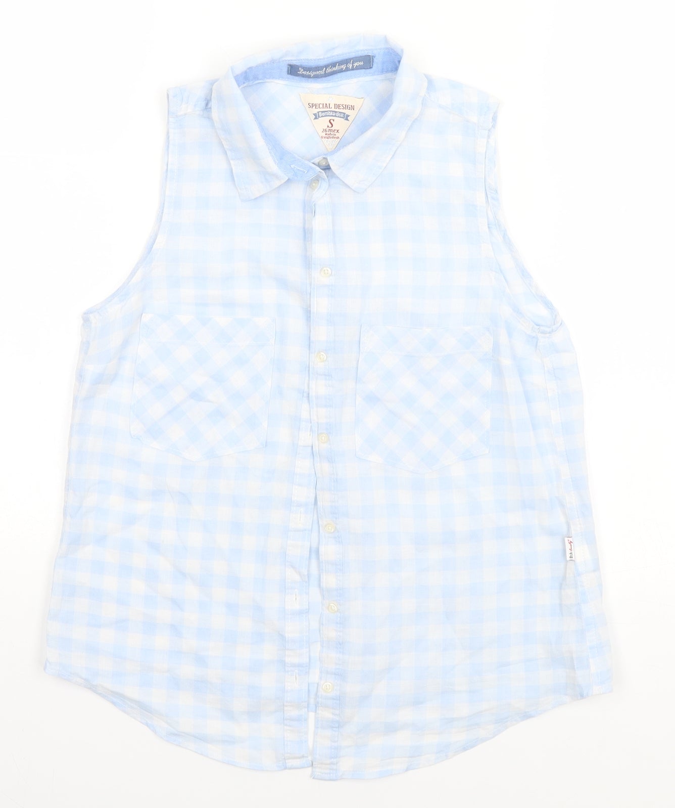 Womens UK Size S Bershka Blue Basic Button-Up