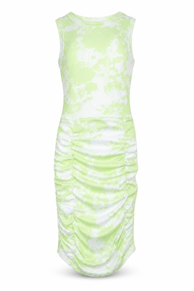 Front view of PRETTYLITTLETHING women’s yellow pencil dress, size UK 8