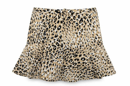 Front view of Stradivarius women’s brown animal print a-line skirt, size S