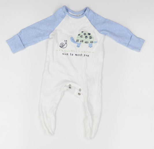 Front view of F&F Baby White Babygrow One-Piece, size 0-3, Months - Nice to Meet you
