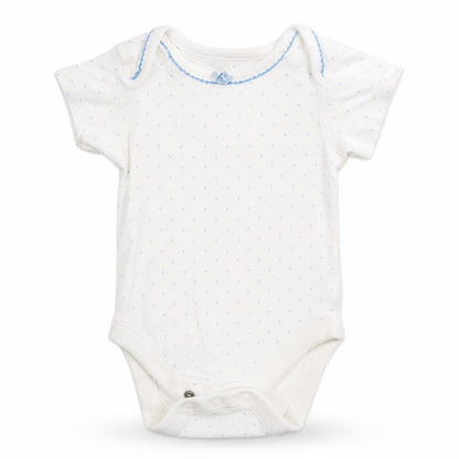 Front view of Marks & Spencer Baby White Polka Dot Leotard One-Piece, size 0-3, Months