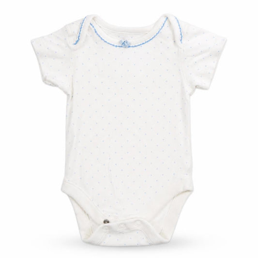 Front view of Marks & Spencer Baby White Polka Dot Leotard One-Piece, size 0-3, Months