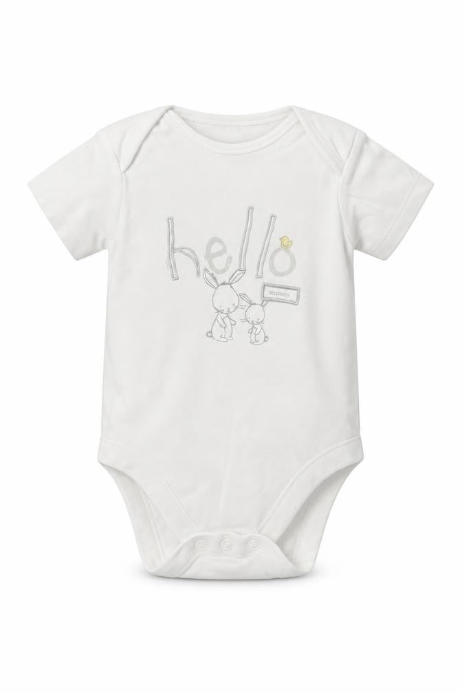 Front view of George Baby White Leotard One-Piece, size 3-6, Months - Hello, Bunny