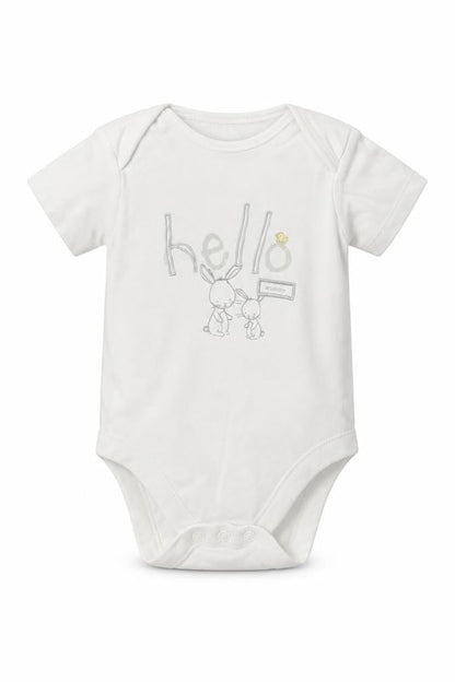 Front view of George Baby White Leotard One-Piece, size 3-6, Months - Hello, Bunny