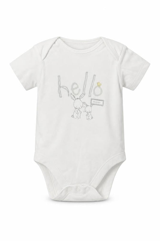 Front view of George Baby White Leotard One-Piece, size 3-6, Months - Hello, Bunny
