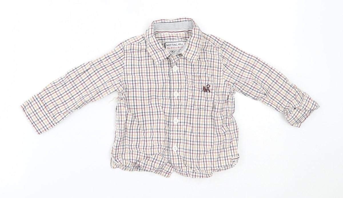 Additional front view of notting hill boys’ multicoloured plaid basic button-up, size 6-9, months