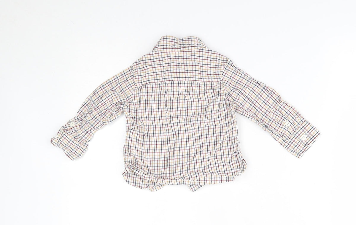 Back view of notting hill boys’ multicoloured plaid basic button-up, size 6-9, months