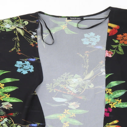 Boohoo Womens Black Floral  Wrap Blouse Size L