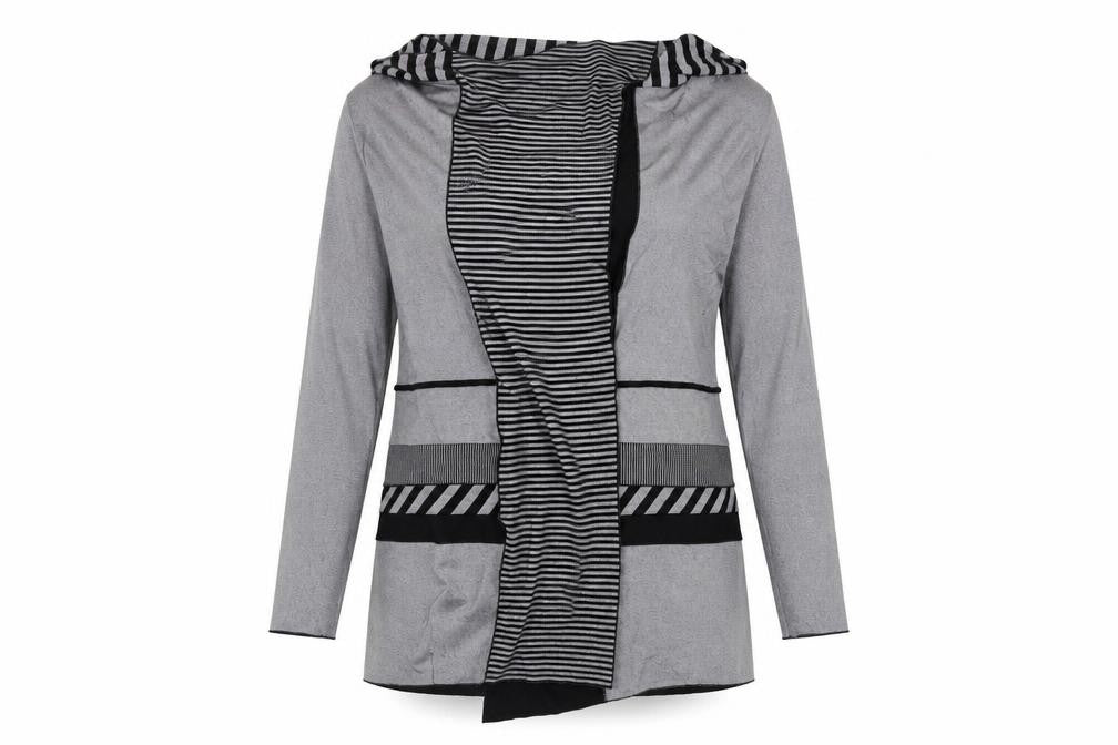 Front view of NUDE women’s grey wrap jumper, size UK 2