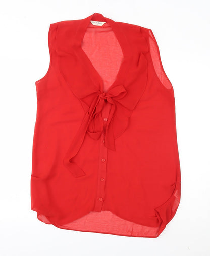 Womens UK Size 12 Miss Selfridge Red Basic Button-Up