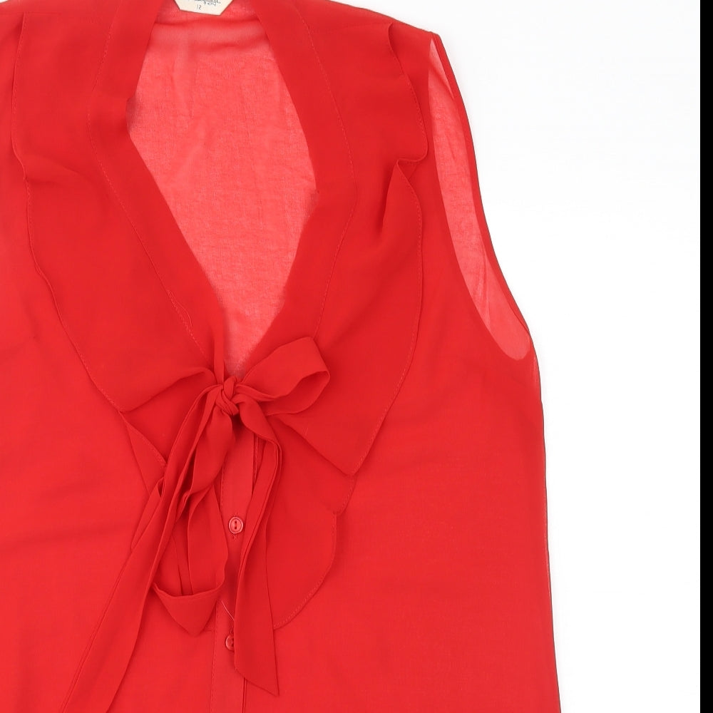 Womens UK Size 12 Miss Selfridge Red Basic Button-Up