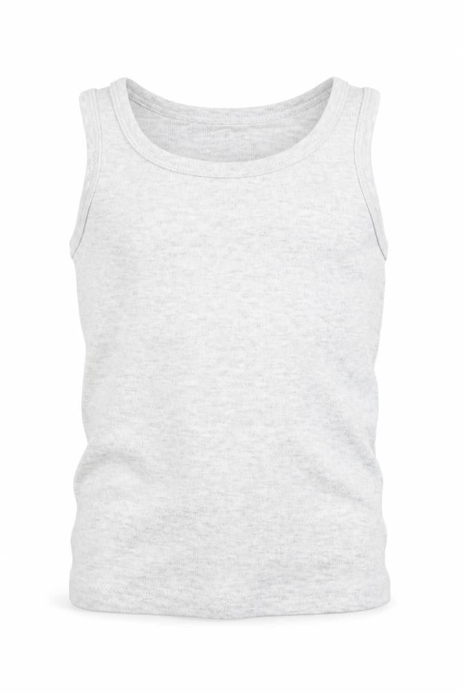 Front view of F&F boys’ grey basic tank, size 5-6, years