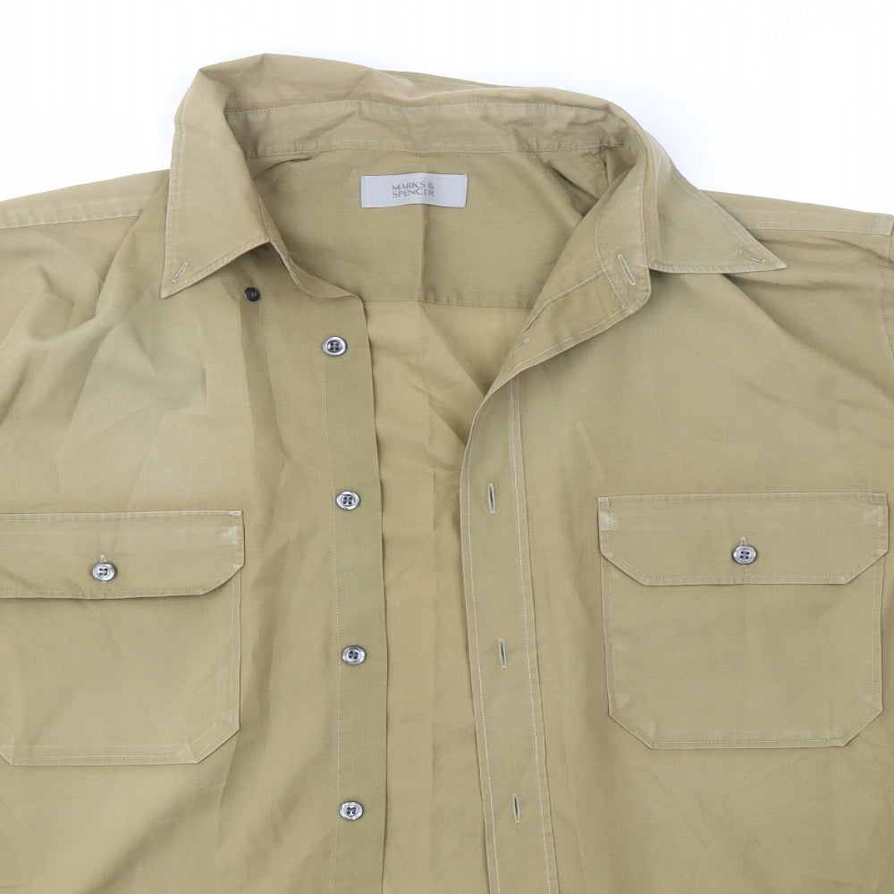 Mens UK Size L M&S Green  Button-Up Short Sleeve Casual Shirt