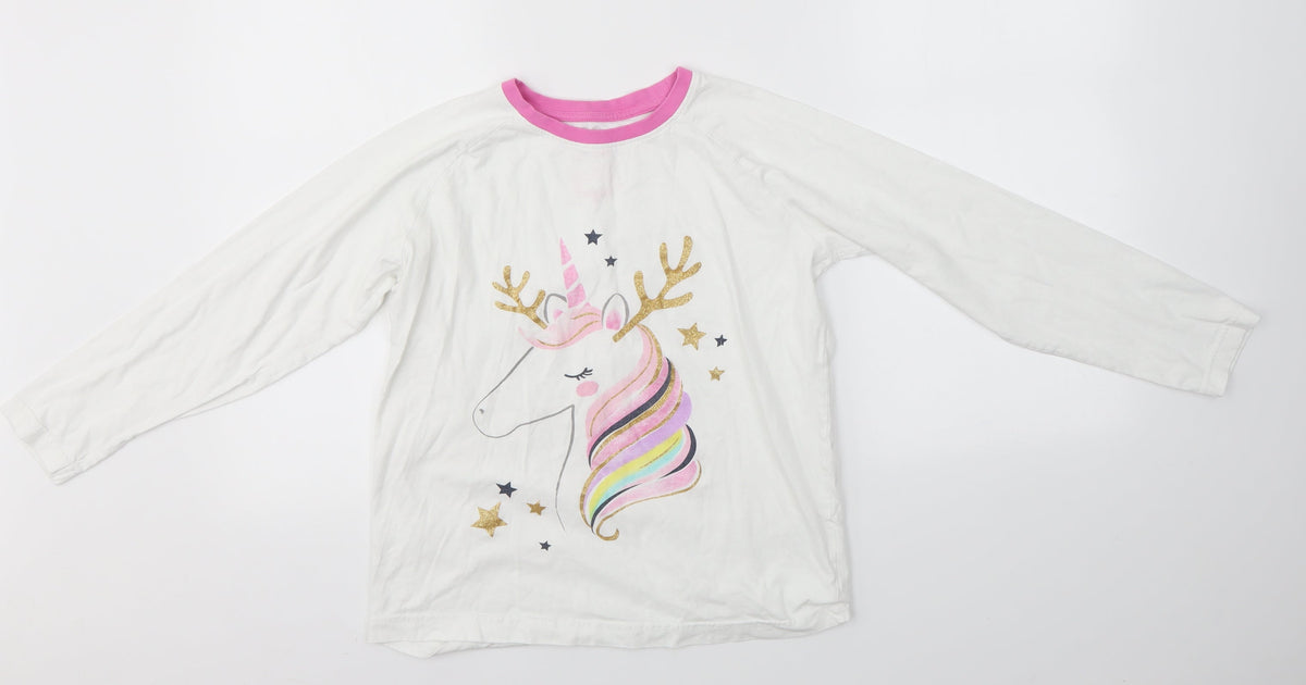 Additional front view of Matalan girls’ white basic t-shirt, size 12, years - unicorn