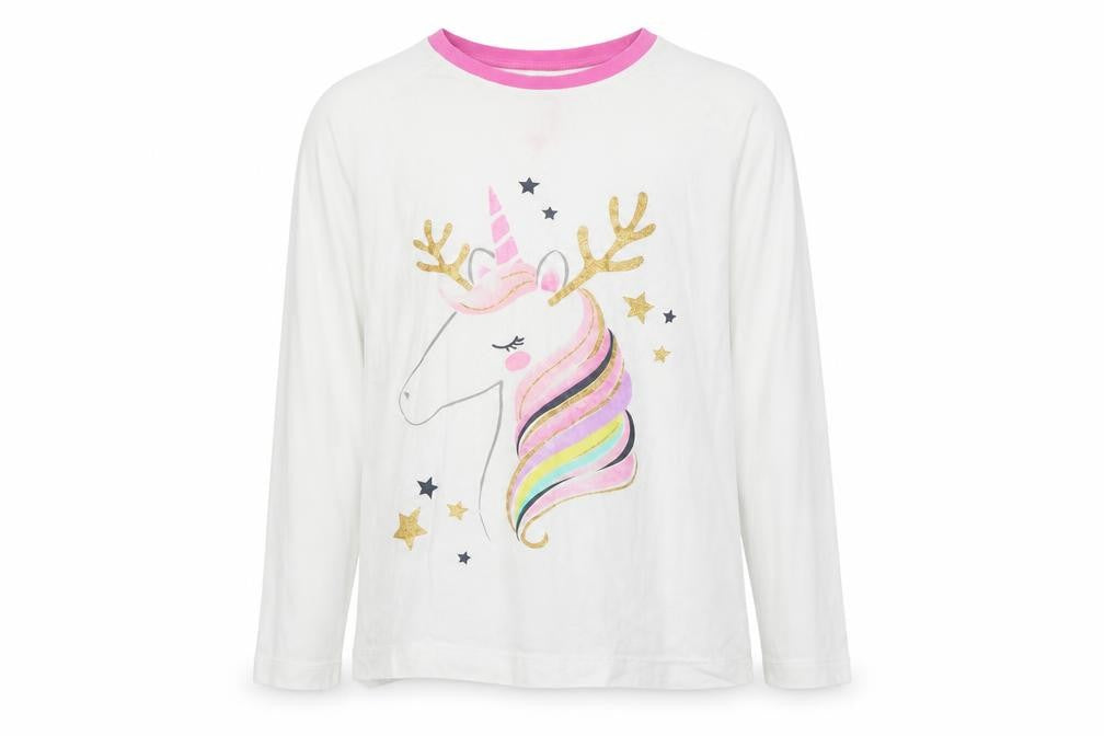 Front view of Matalan girls’ white basic t-shirt, size 12, years - unicorn
