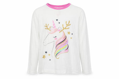 Front view of Matalan girls’ white basic t-shirt, size 12, years - unicorn