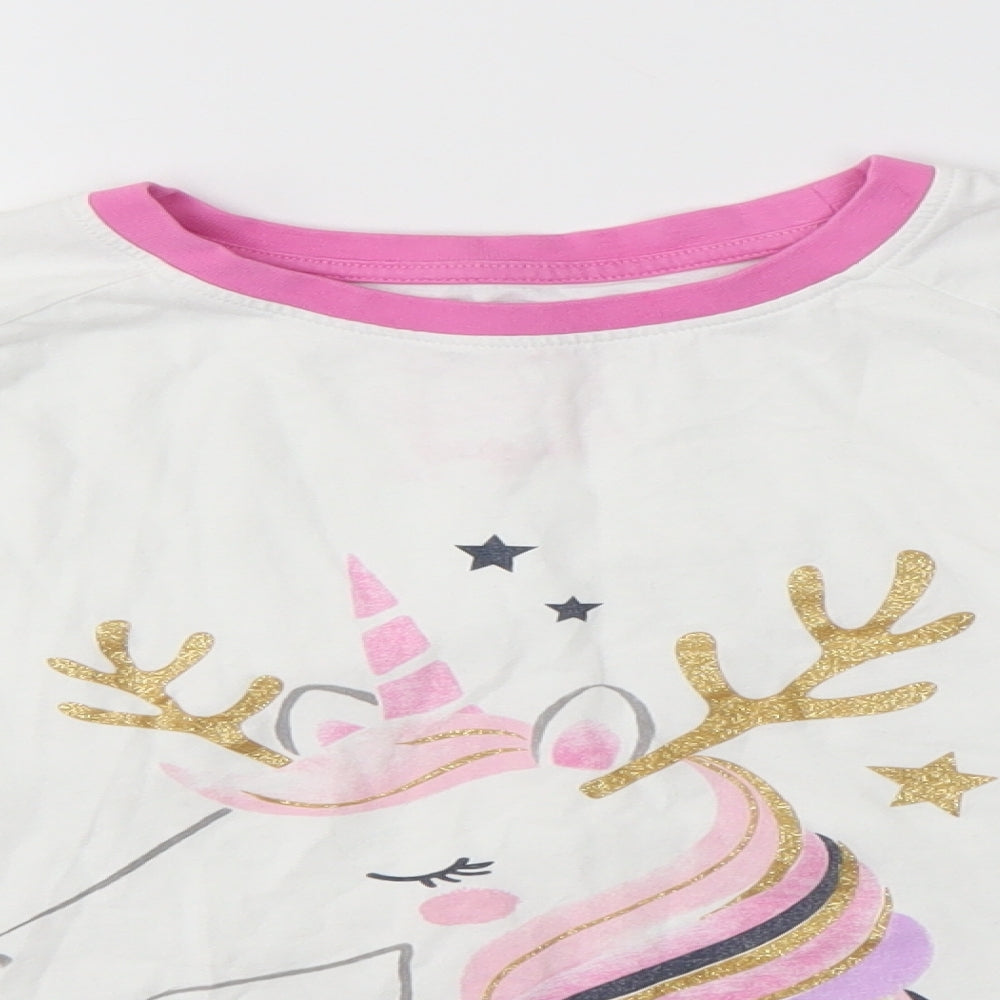 Close-up detail of Matalan girls’ white basic t-shirt, size 12, years - unicorn