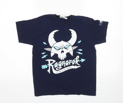 Front view of Matalan boys’ blue basic t-shirt, size M, - fortnite