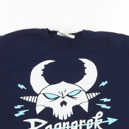 Close-up detail of Matalan boys’ blue basic t-shirt, size M, - fortnite