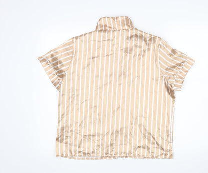 PRETTYLITTLETHING Womens Gold Striped  Top Pyjama Top Size 12