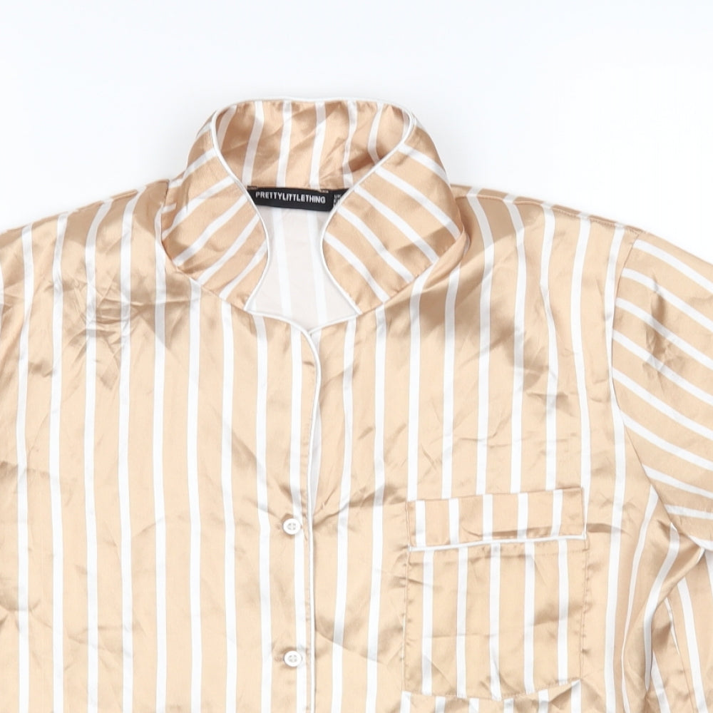 PRETTYLITTLETHING Womens Gold Striped  Top Pyjama Top Size 12